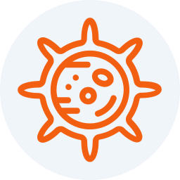 Simple medical icon illustration of a cell representing cancer cells, infection, microorganisms, or abnormal cellular growth in the body.
