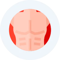 Medical icon illustration representing gynecomastia with a male chest anatomy symbol showing enlarged breast tissue in men.