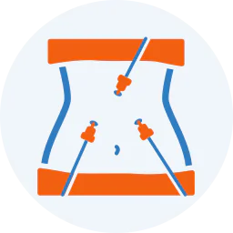 Medical icon illustration showing laparoscopic surgery with surgical instruments inserted through small abdominal incisions for minimally invasive treatment.