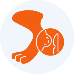 Medical icon illustration of a diseased foot and stomach symbol representing diabetic foot complications, infection, digestive disorders, or systemic disease effects on the body.