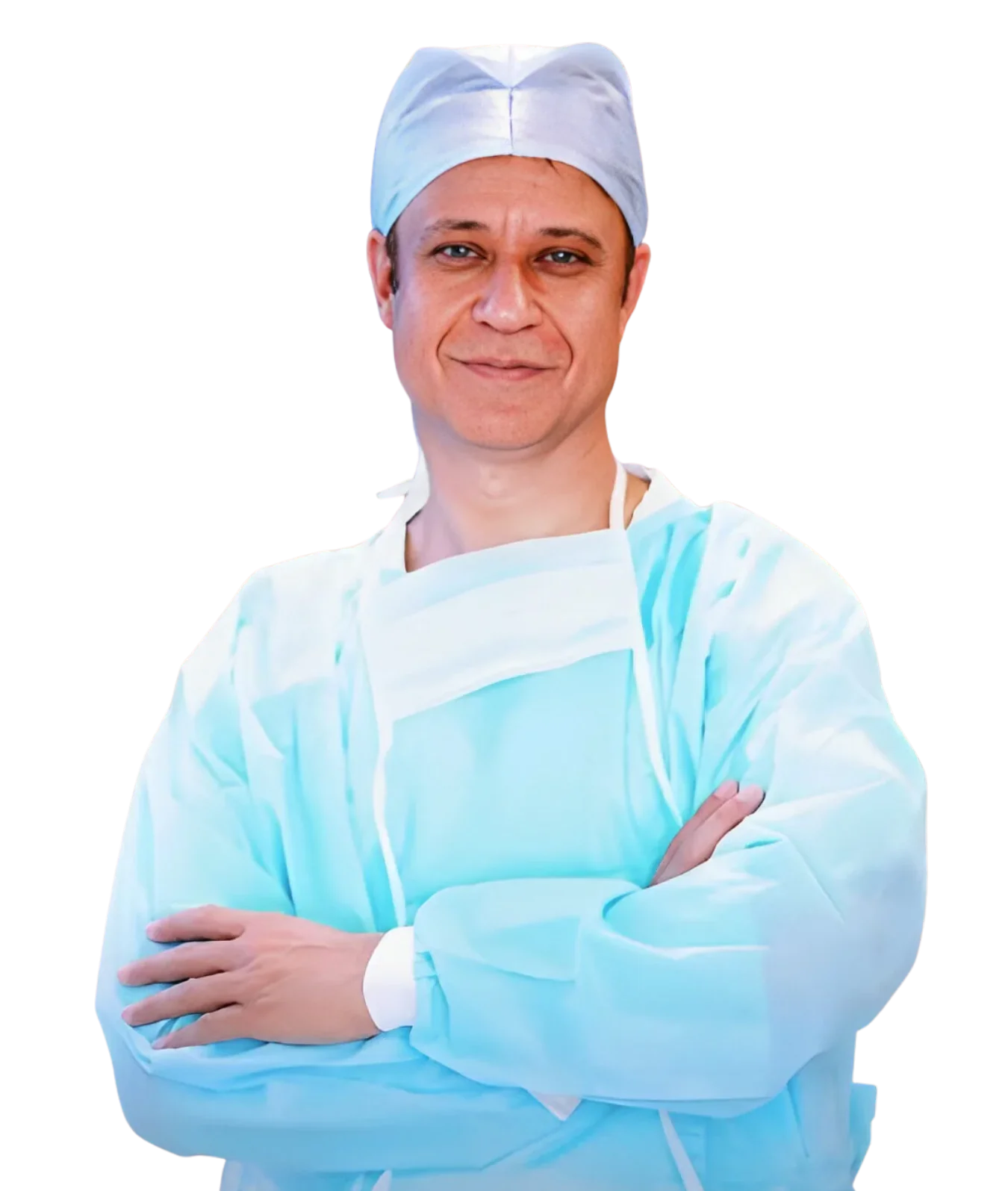 Dr. Parvinder S. Lubana standing confidently in hospital attire at Apple Hospital Indore.